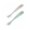 Lot 2 cuillères 1er âge silicone avec boite de transport Vert sauge/Gris velours