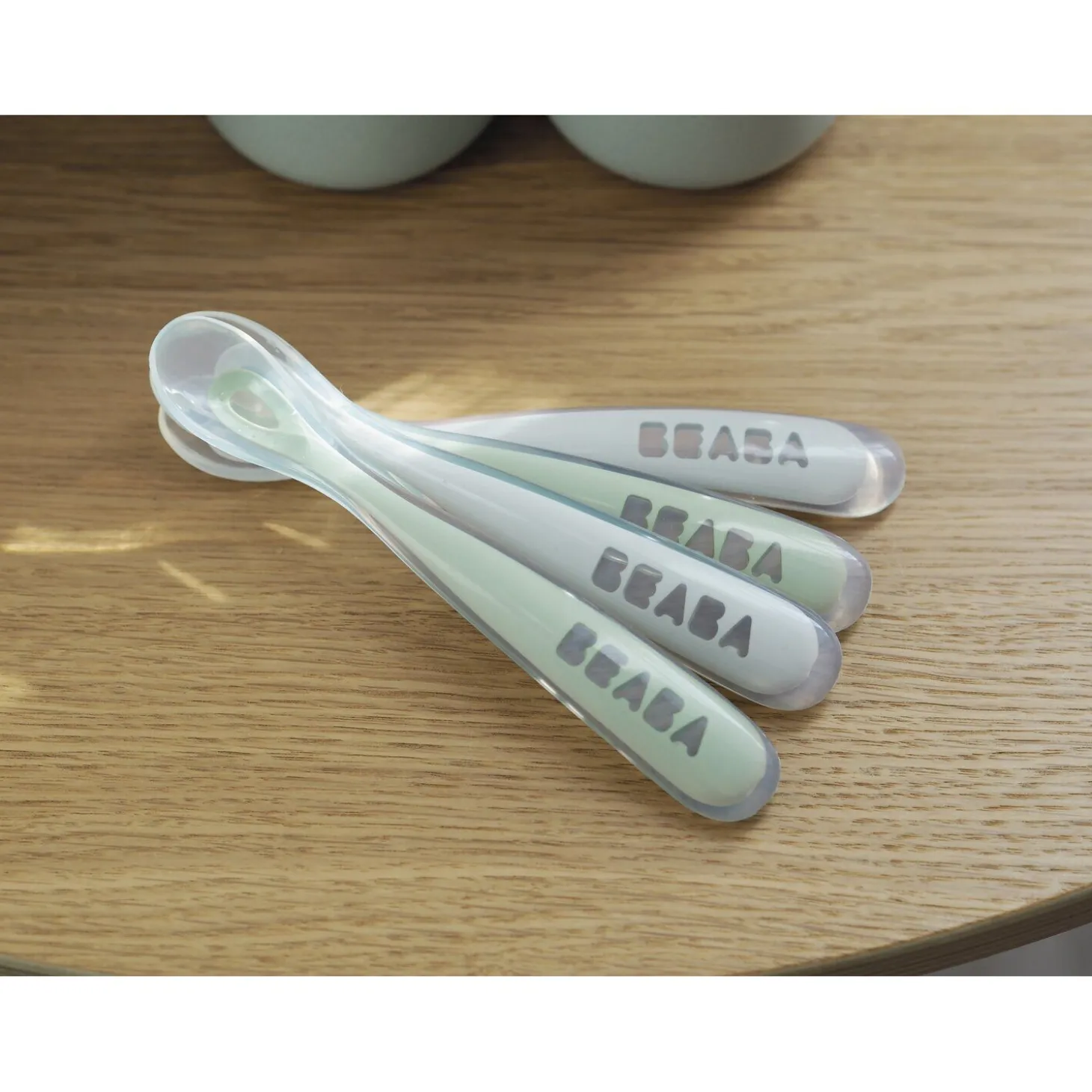 Lot de 4 cuillères 1er âge silicone Gris velours/Vert sauge